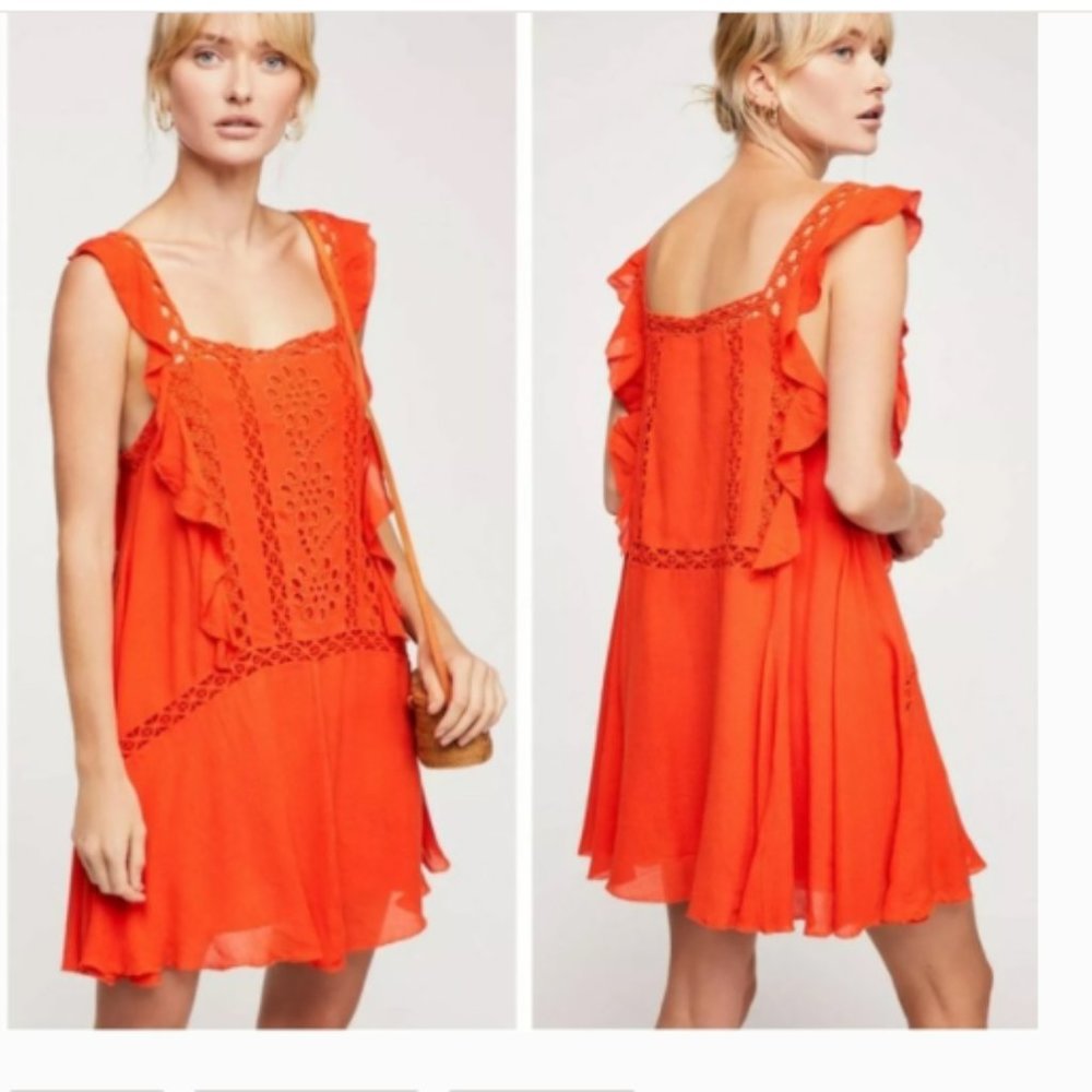 FREE People One Priscilla  Mini Dress Orange Size S